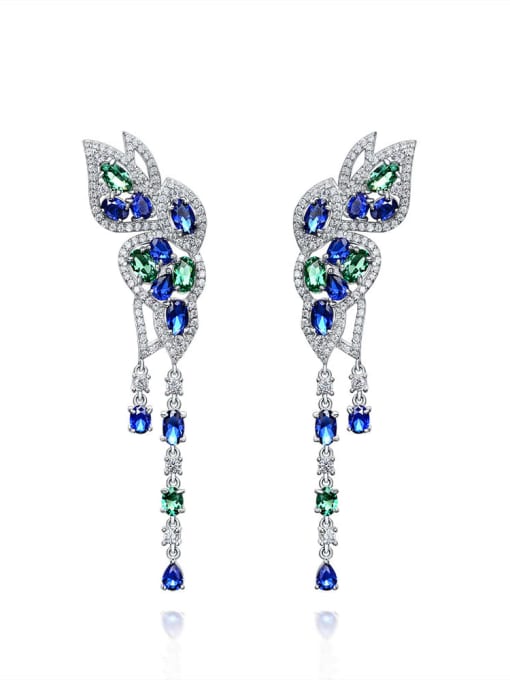 Turquoise [e 0568] 925 Sterling Silver High Carbon Diamond Blue Butterfly Luxury Drop Earring